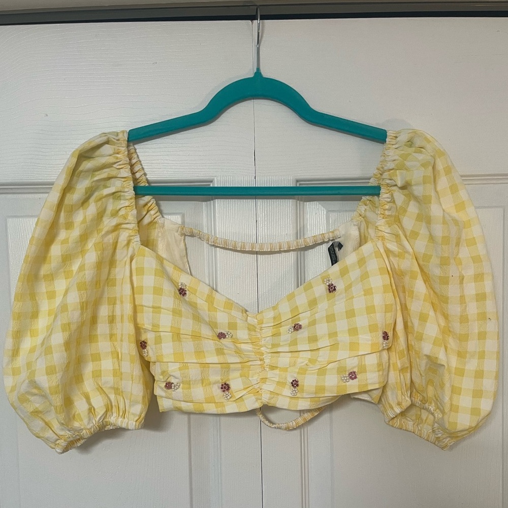 Yellow Gingham Puff Sleeve Top